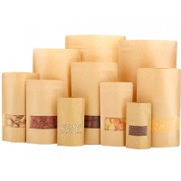 Wholesale Biodegradable Zipper Brown Kraft Paper Bags coffee/Food  Stand Up Paper Zipper Bag