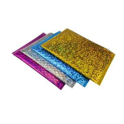 Custom Printed Glamour Bubble Envelope Mailing Bags Rainbow Metallic Poly Holographic Bubble Mailer Bag